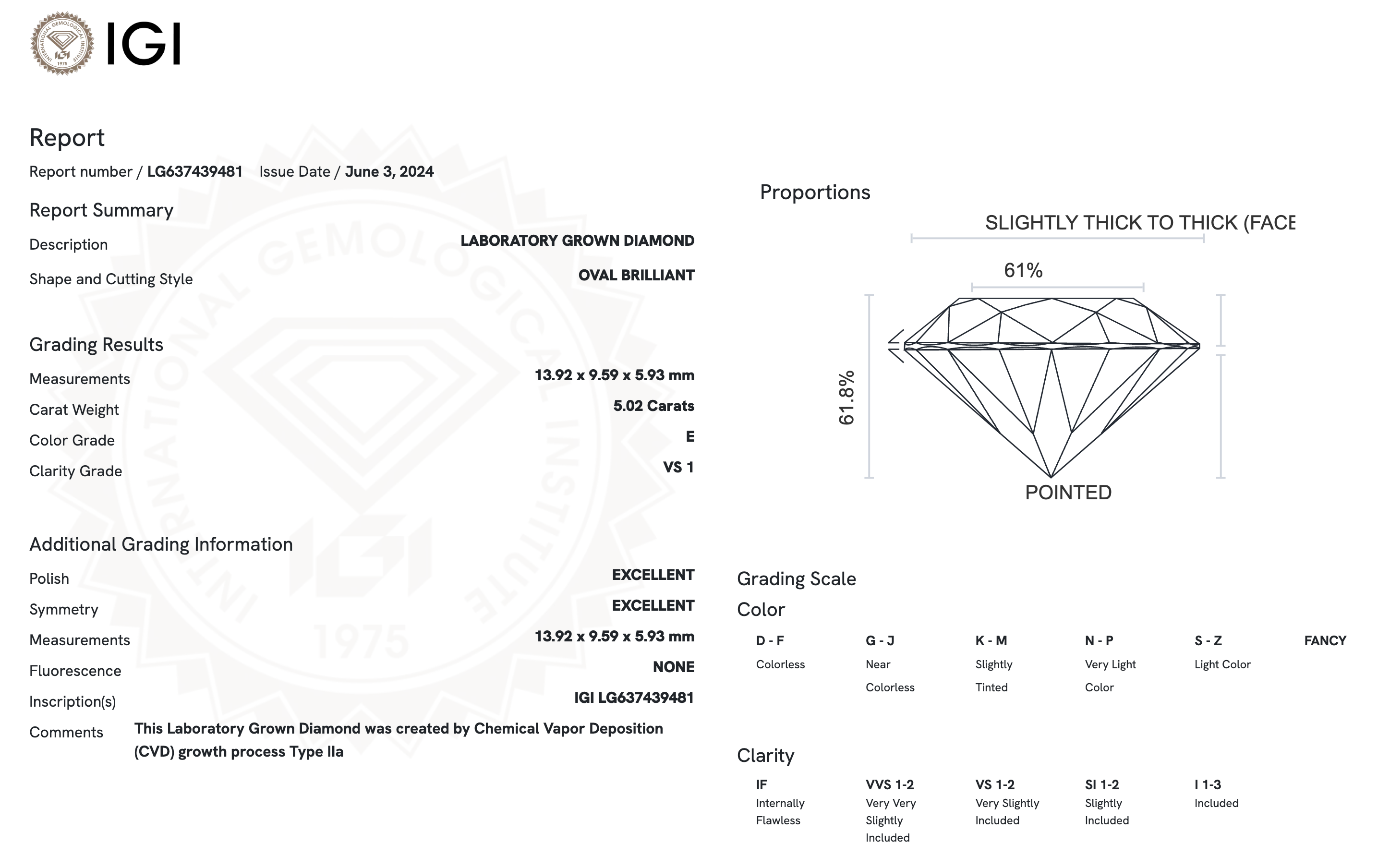 Lab Diamond - Oval Cut 5.02 CT E VS1