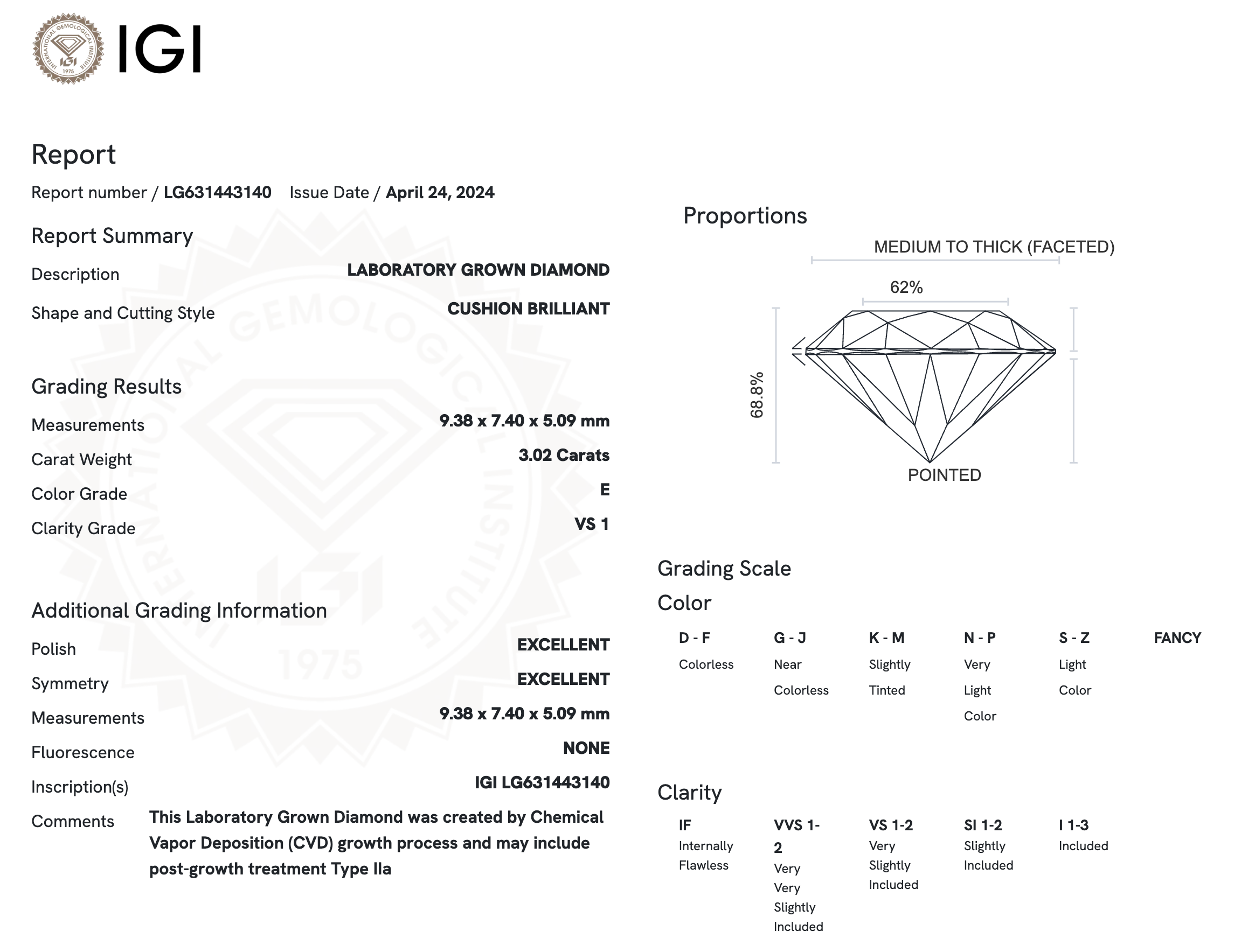 Lab Diamond - Elongated Cushion 3.02 CT E VS1