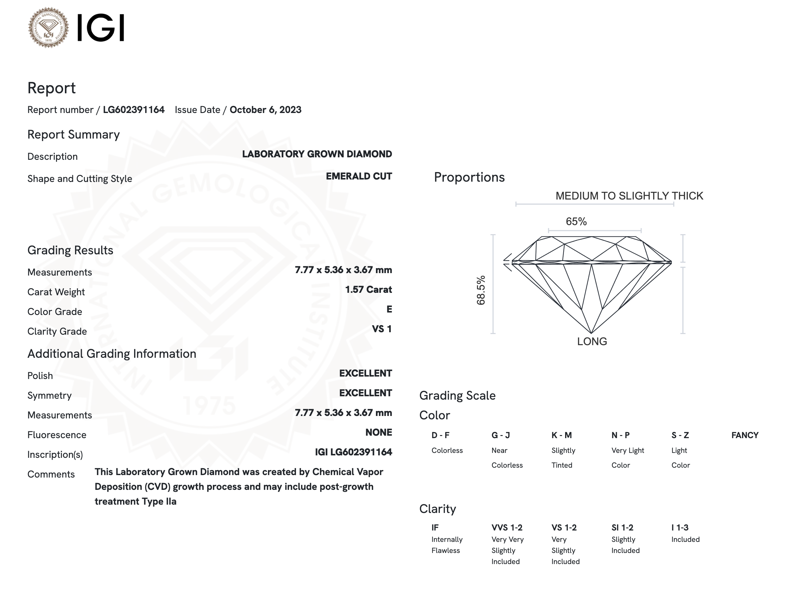 Lab Diamond - Emerald 1.57 E VS1