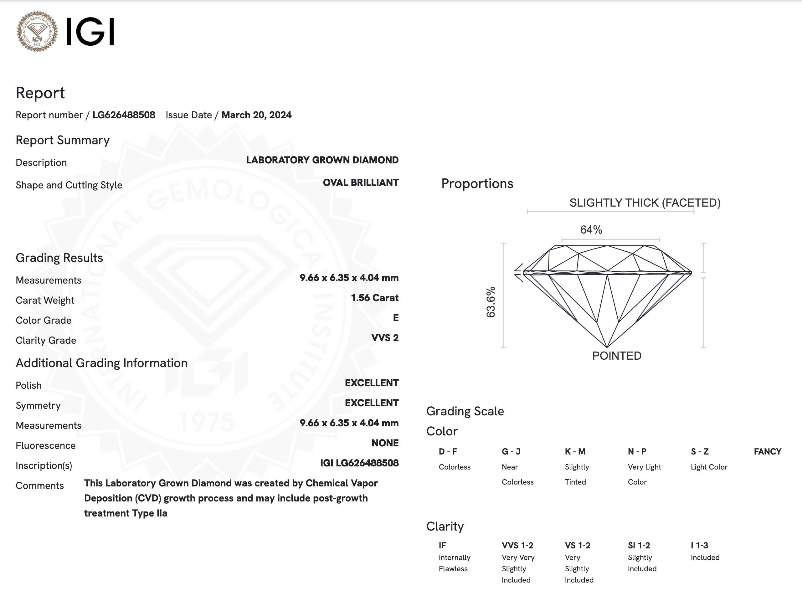 Lab Diamond - Oval Cut 1.56 E VVS2