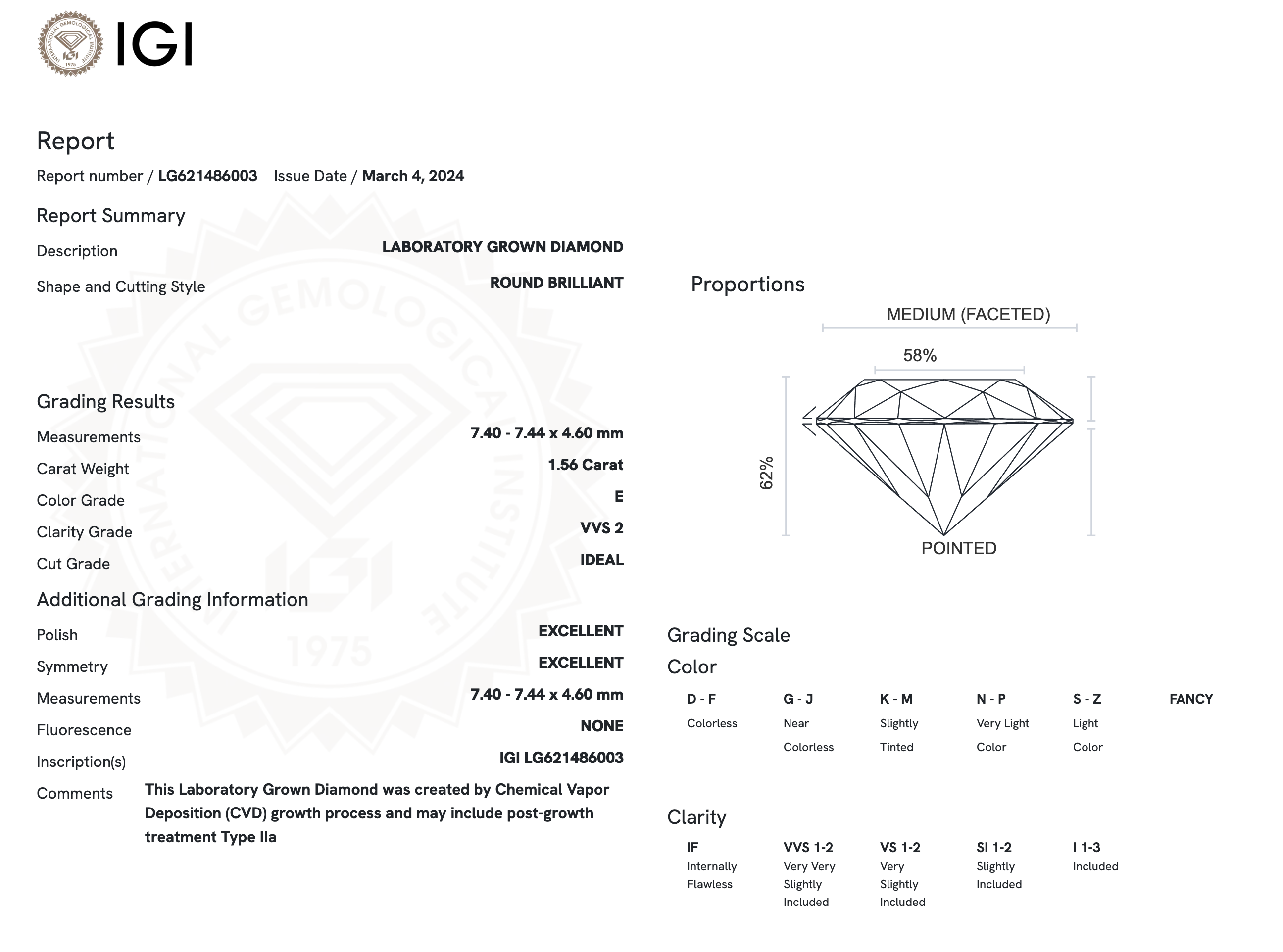 Lab Diamond - Round 1.56 E VVS2