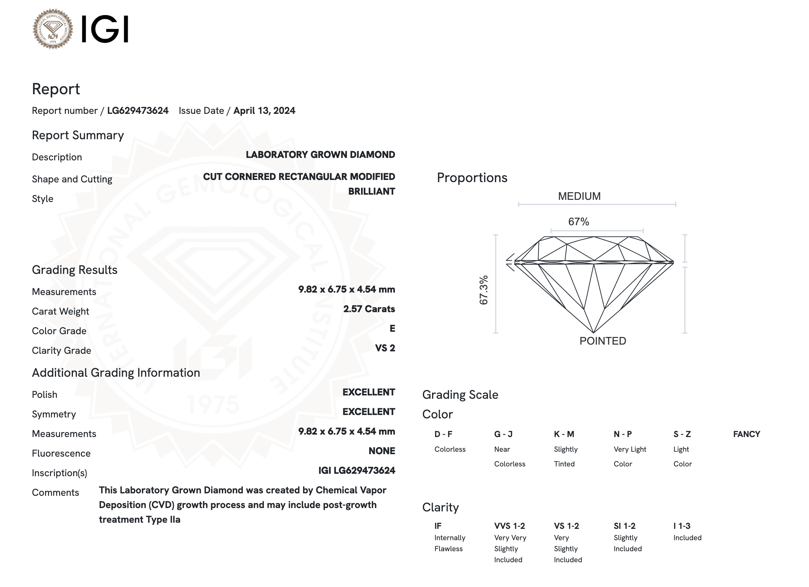 Lab Diamond - Radiant 2.57 E VS2