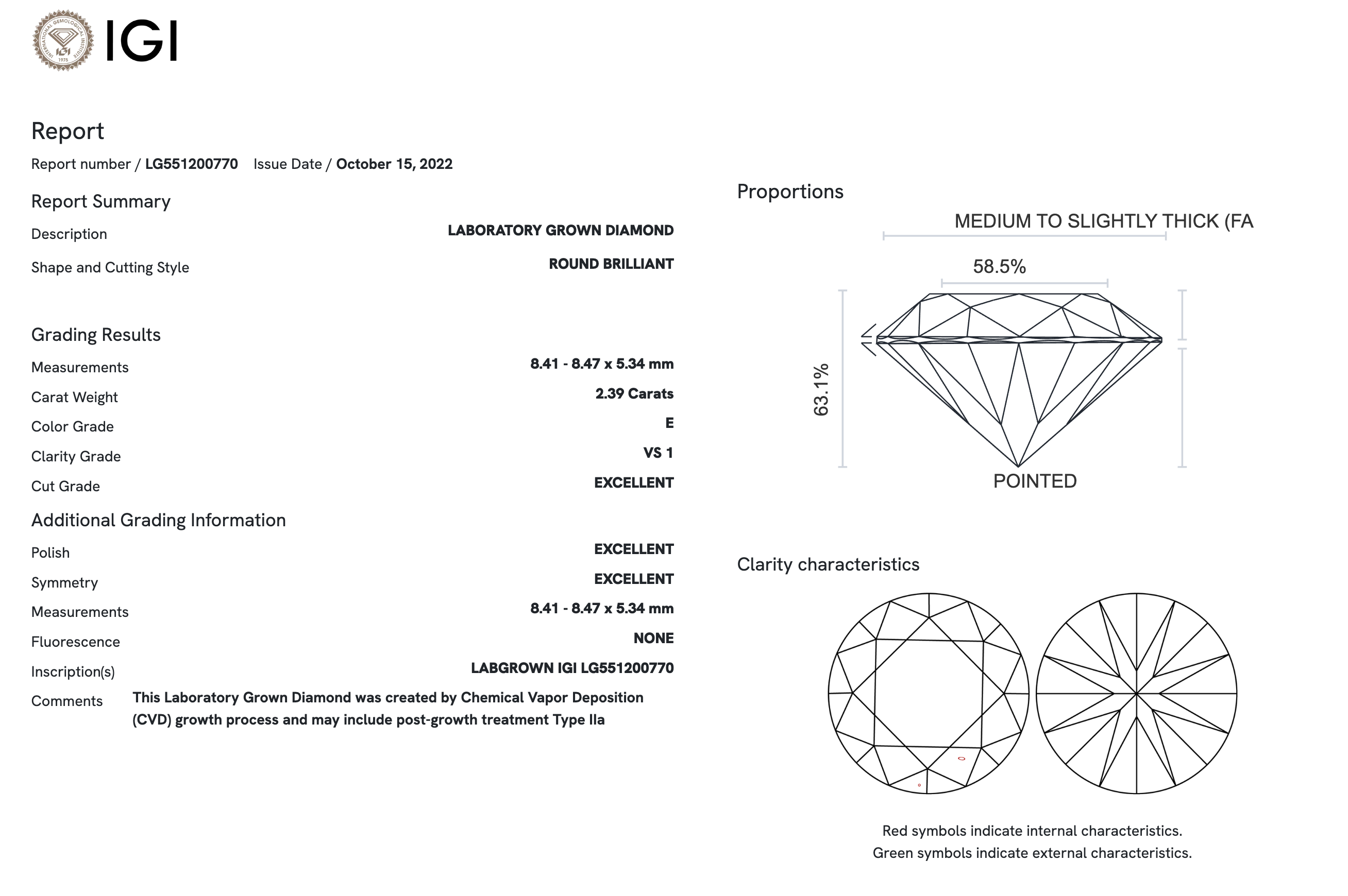 Lab Diamond - Round 2.39 ct E VS1