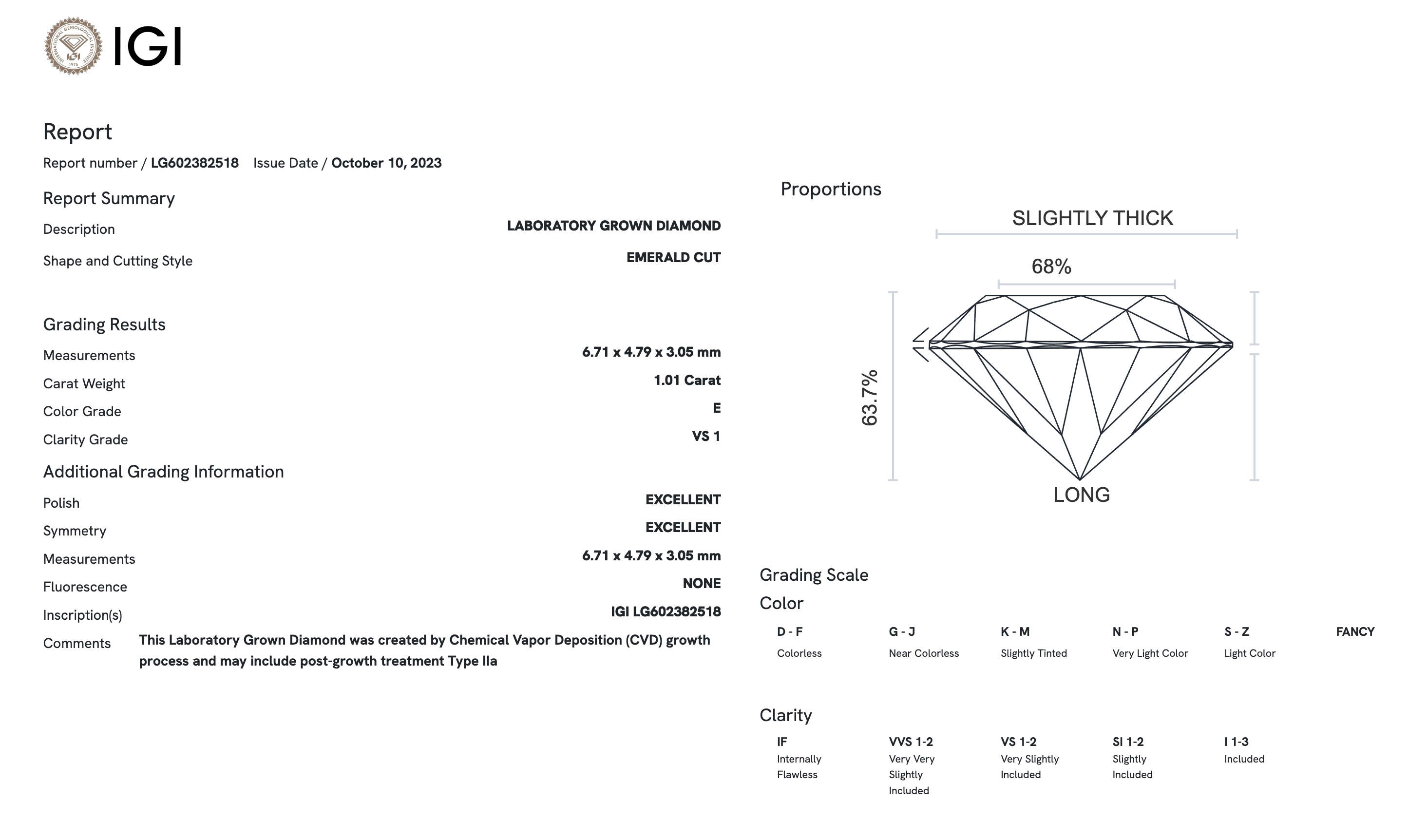 Lab Diamond - Emerald 1.01 ct E VS1