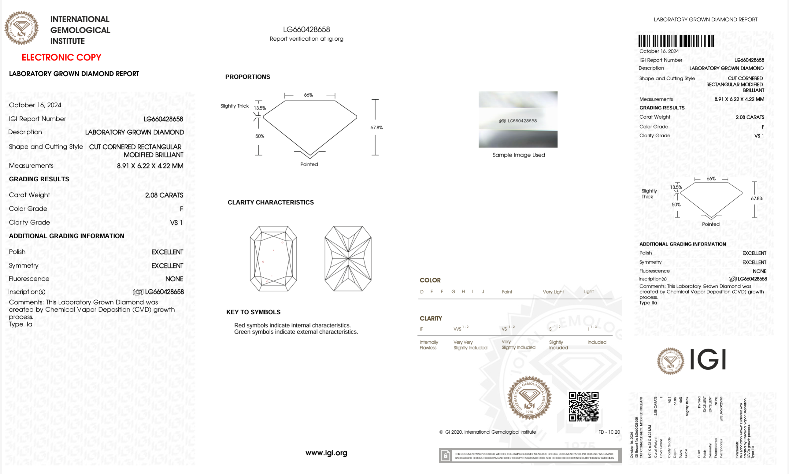 Lab Diamond - Radiant 2.08 ct F VS1