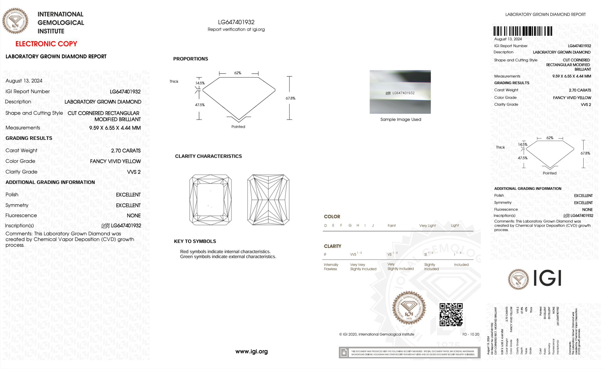 Lab Diamond - Radiant 2.70 ct FVY VVS2