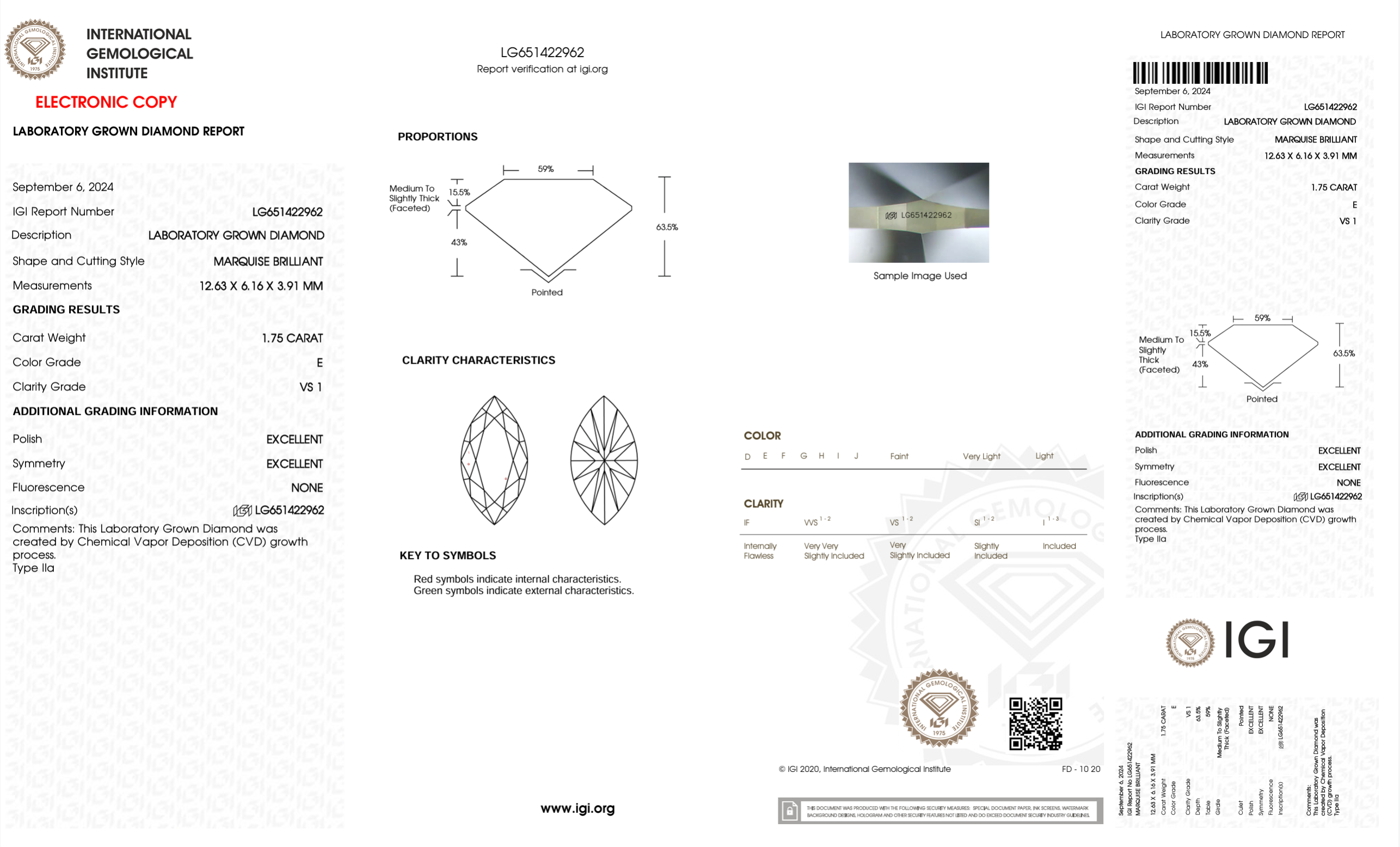 Lab Diamond - Marquis 1.75 ct E VS1