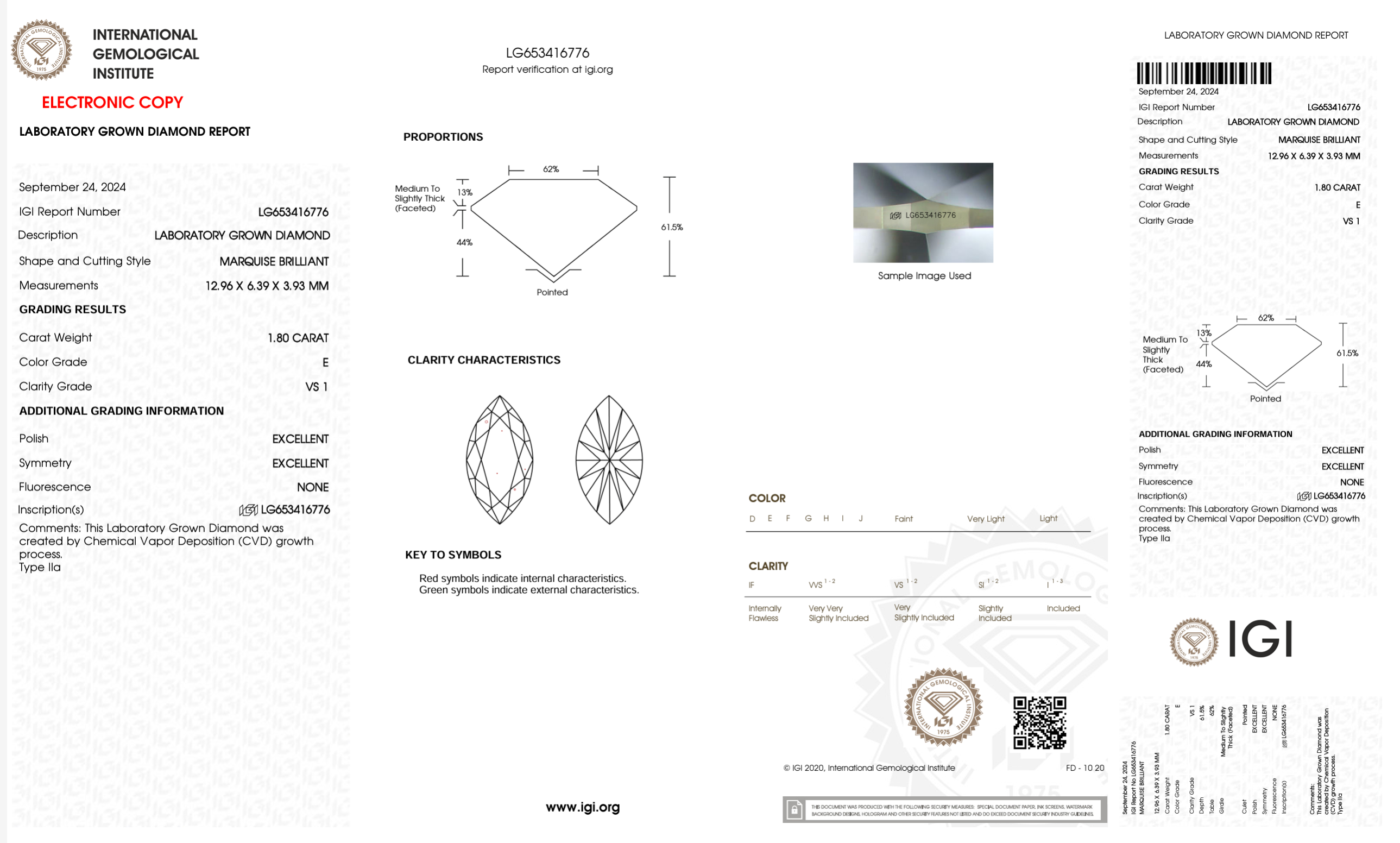 Lab Diamond - Marquis 1.80 ct E VS1