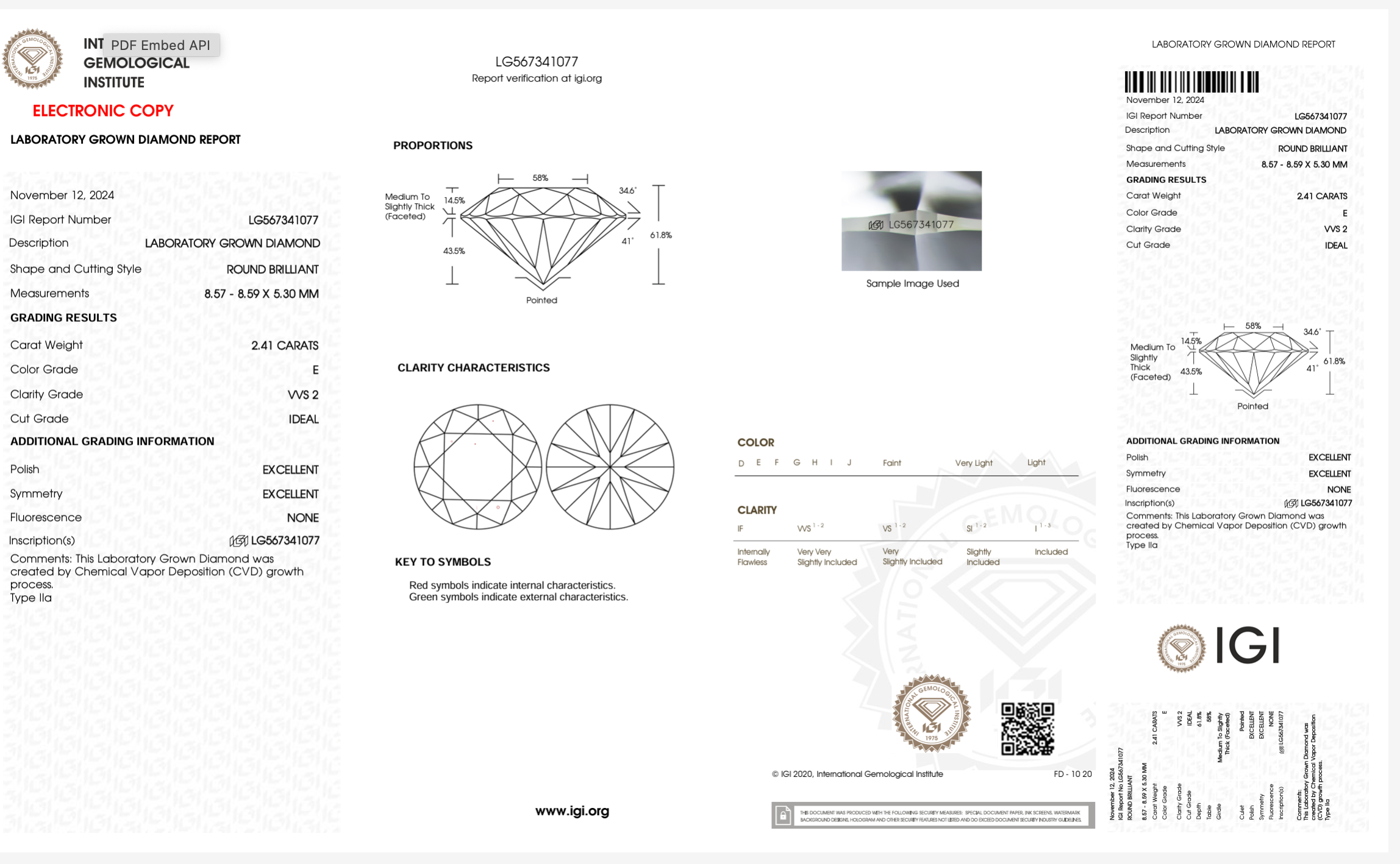 Lab Diamond - Round 2.41 ct E VVS2