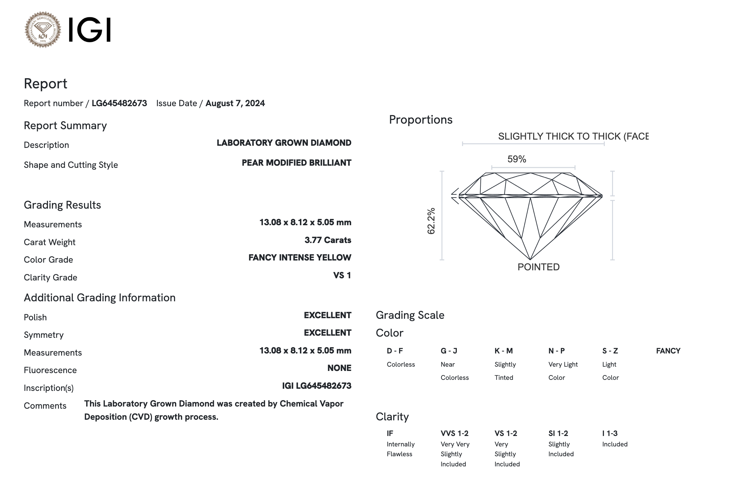 Lab Diamond - Pear 3.77 ct Fancy Intense Yellow VS1