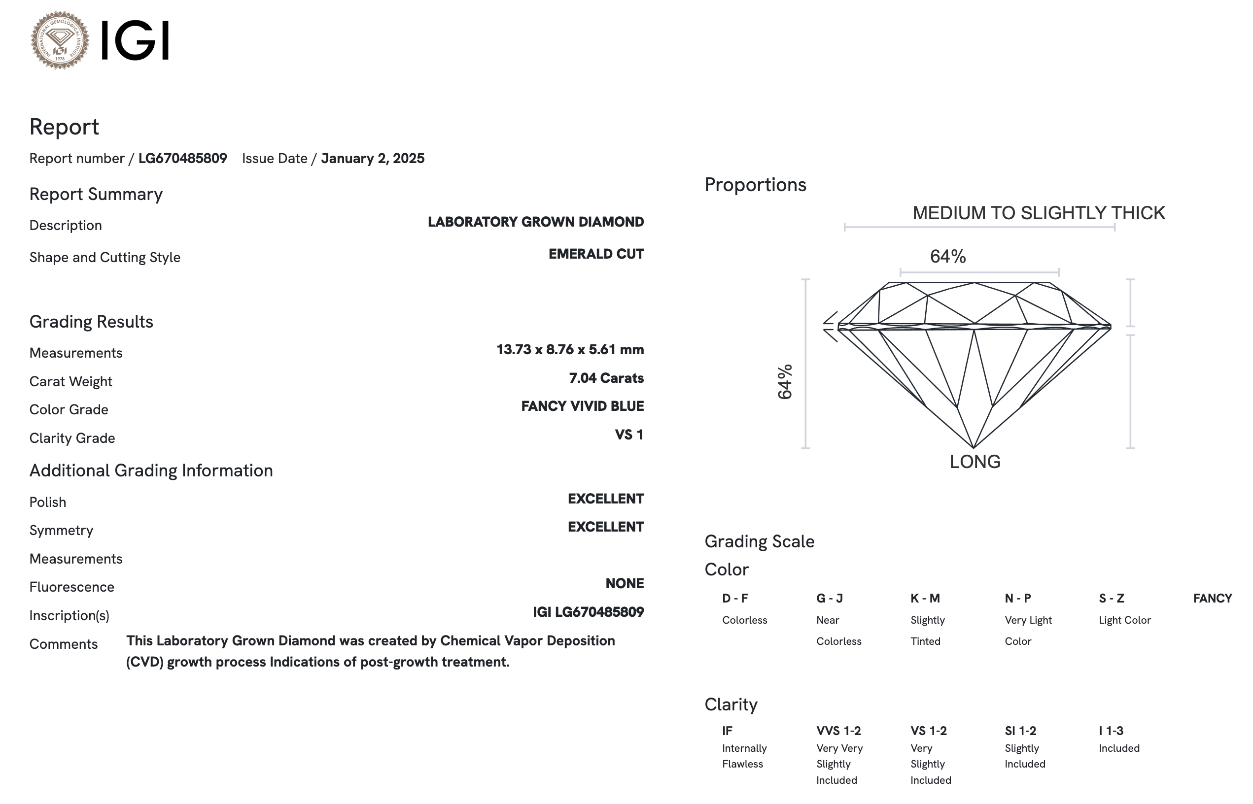 Lab Diamond - Emerald 7.04 ct Fancy Vivid Blue VS1