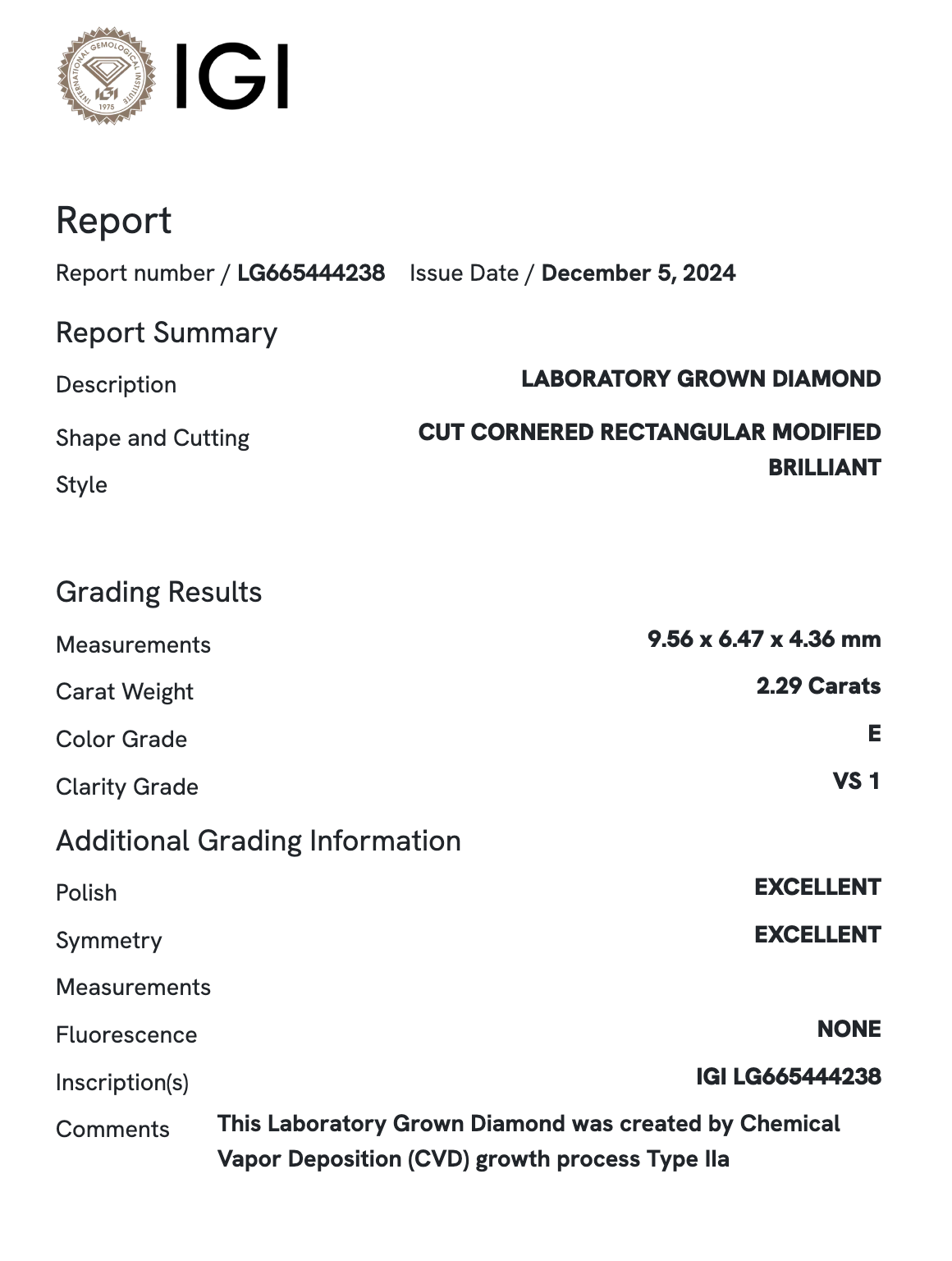 Lab Diamond - Radiant 2.29 ct E VS1
