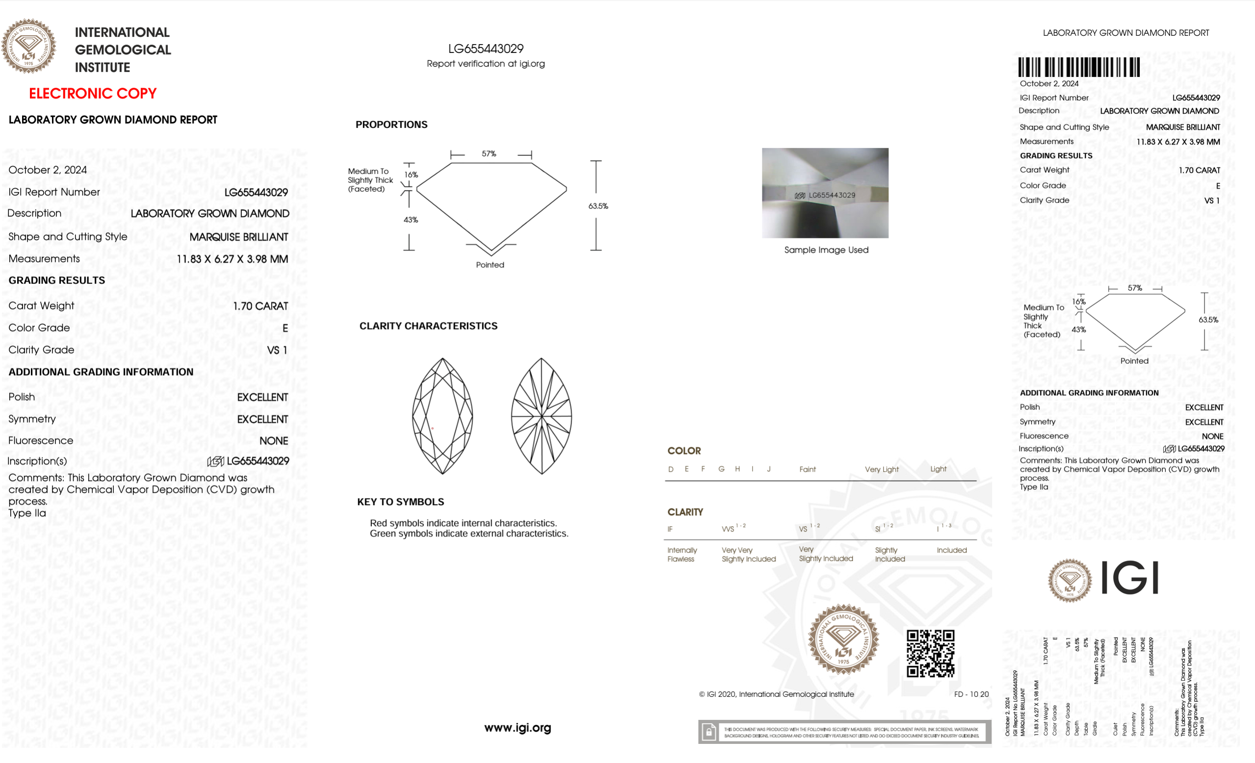 Lab Diamond - Marquis 1.70 ct E VS1