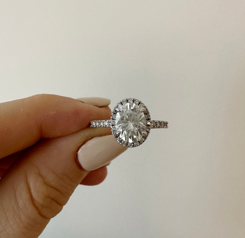SALE: 1.5 CT Oval Halo Moissanite Engagement Ring